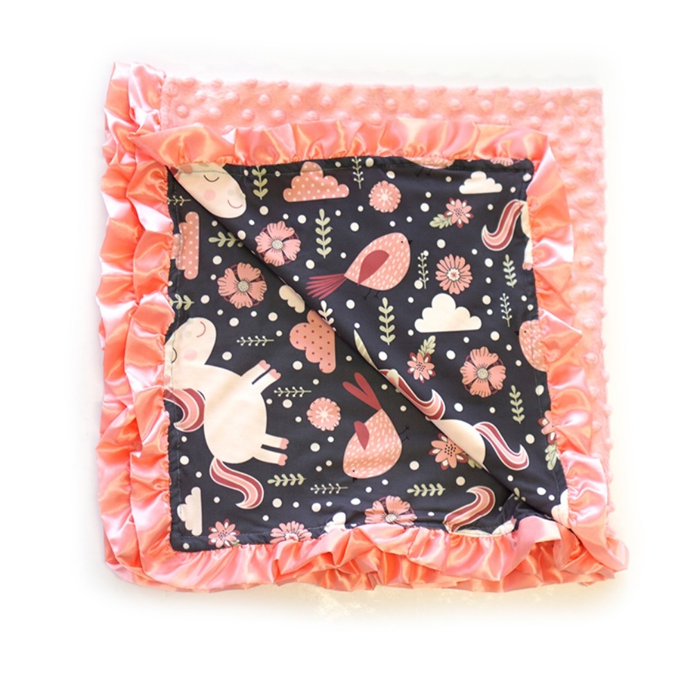 Printed Minky Ruffle Blanket MT-600035